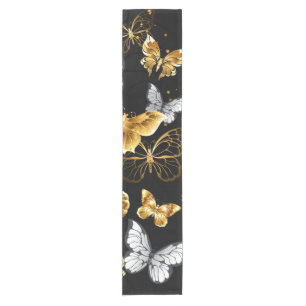 Gold and white butterflies short table runner