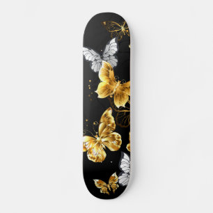 Gold and white butterflies skateboard