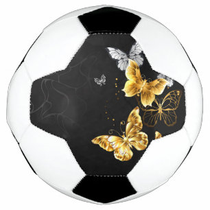 Gold and white butterflies soccer ball