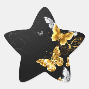 Gold and white butterflies star sticker