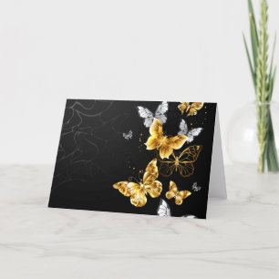 Gold and white butterflies thank you card