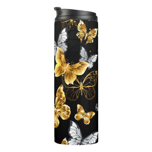 Gold and white butterflies thermal tumbler (Rotated Right)