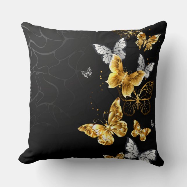 Gold and white butterflies throw pillow (Front)