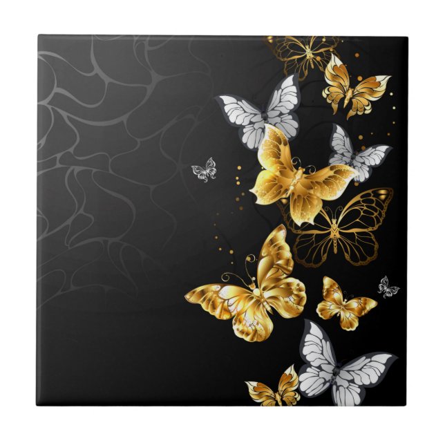 Gold and white butterflies tile (Front)