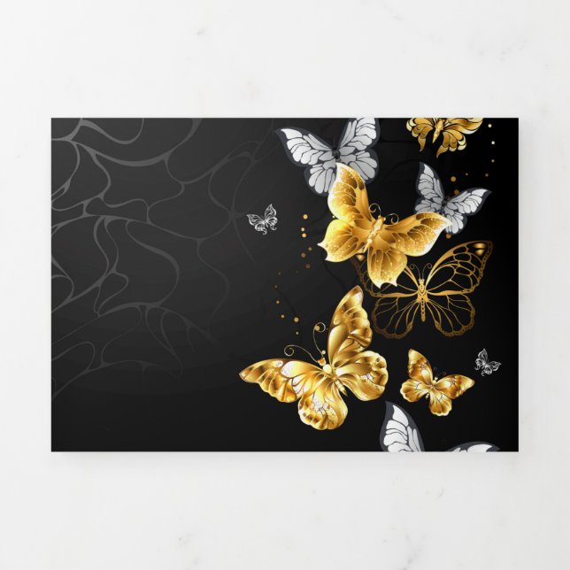Gold and white butterflies Tri-Fold card (Cover)