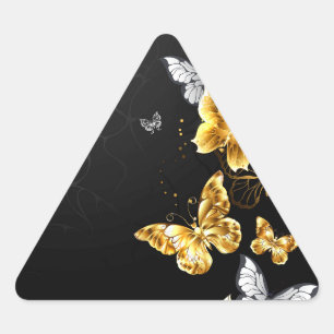 Gold and white butterflies triangle sticker