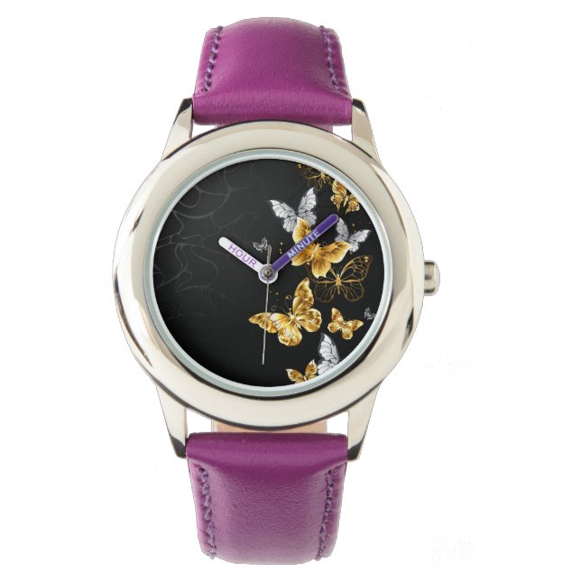 Gold and white butterflies watch (Front)