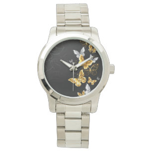 Gold and white butterflies watch