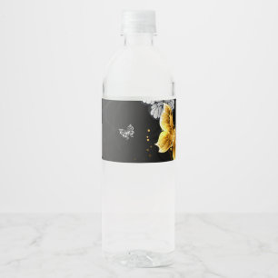 Gold and white butterflies water bottle label