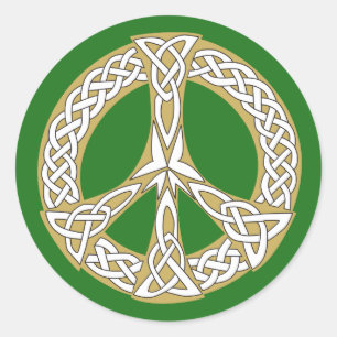 Gold and White Celtic Peace Sign Classic Round Sticker