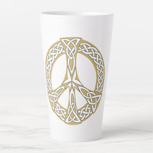 Gold and White Celtic Peace Sign   Latte Mug (Front)