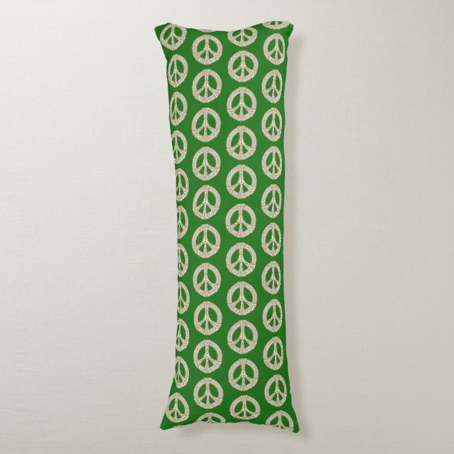 Gold and White Celtic Peace Sign Pattern  Body Pillow (Front Vertical)