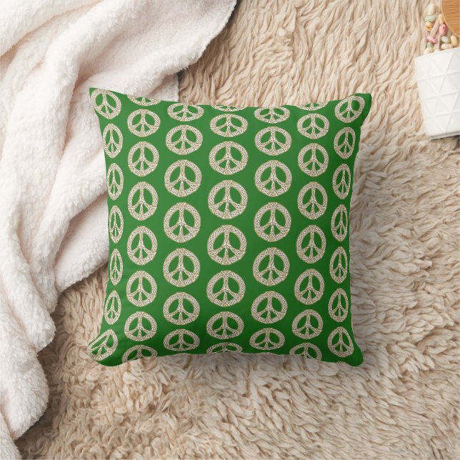 Gold and White Celtic Peace Sign Pattern  Throw Pillow (Blanket)