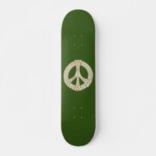 Gold and White Celtic Peace Sign  Skateboard