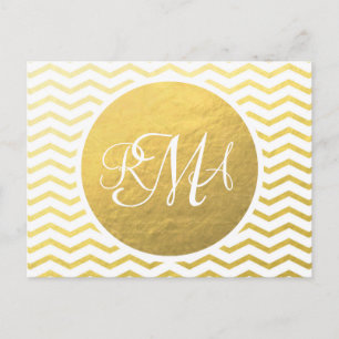 Gold and White Chevron Monogrammed Personalized Postcard
