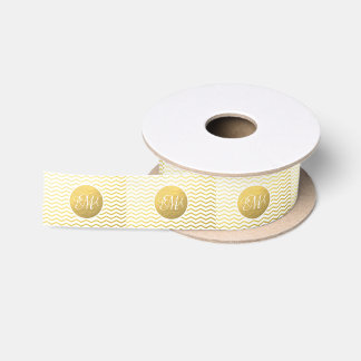 Gold and White Chevron Monogrammed Personalized Satin Ribbon