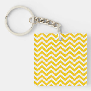 Gold and White Chevron Pattern Keychain