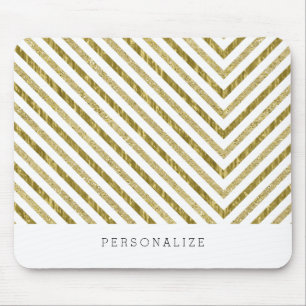 Gold and White Chic Chevron Personalized Mouse Pad