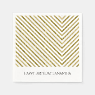 Gold and White Chic Chevron Personalized Napkin