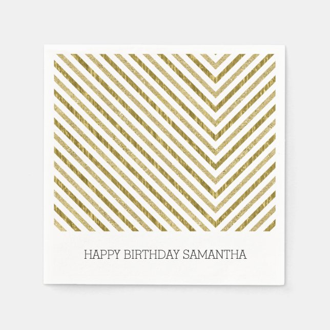 Gold and White Chic Chevron Personalized Napkin (Front)