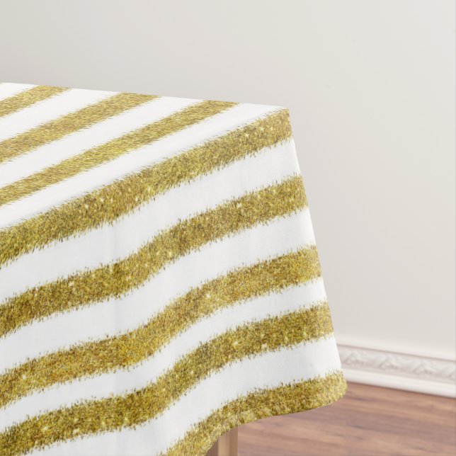 Gold and White Chic Stripes Tablecloth (In Situ)