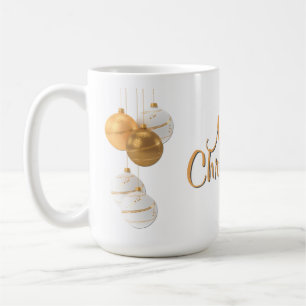Gold and White Christmas Balls Custom Text Coffee Mug