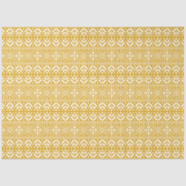 Gold and White Christmas Fair Isle Pattern Tissue Paper (Front)