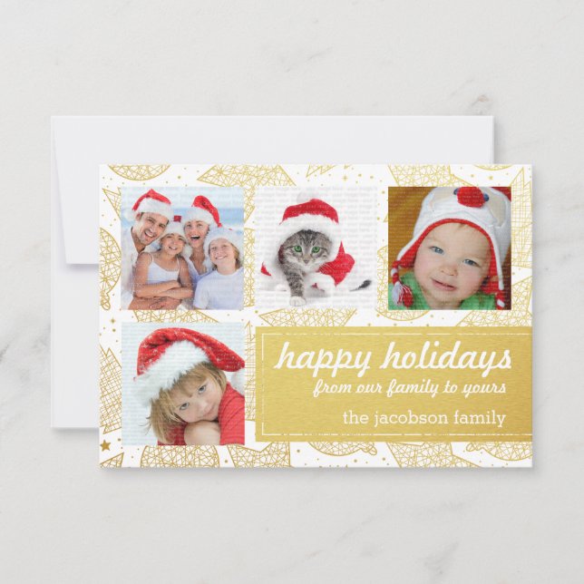 Gold and White Christmas Holiday Photo Cards (Front)