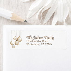 Gold and White Christmas Ornaments Return Address