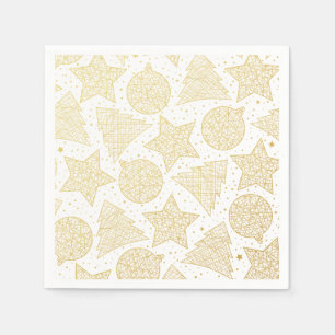 Gold and White Christmas Pattern Paper Napkin Set