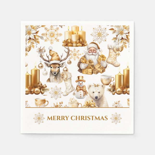 Gold and White Christmas Symbols Napkin (Front)
