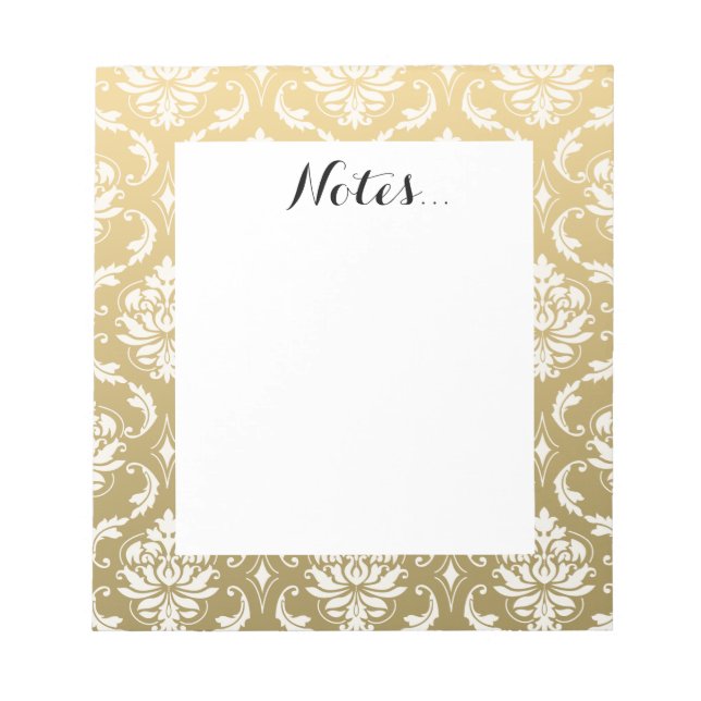 Gold and White Classic Damask Notepad (Front)