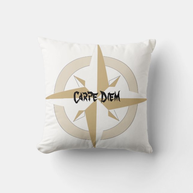 Gold and White Compass on White Throw Pillow (Front)