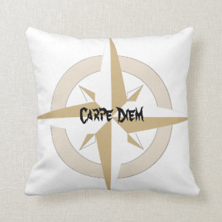 Gold and White Compass on White Throw Pillow