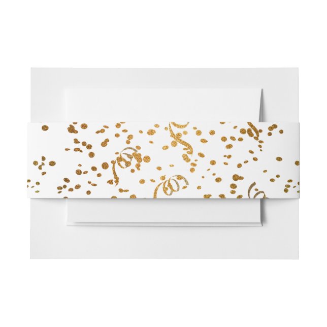 Gold and White Confetti Wedding Belly Band Invitation Belly Band (Front Example)