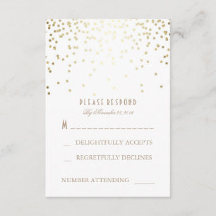 Gold and White Confetti Wedding RSVP Cards