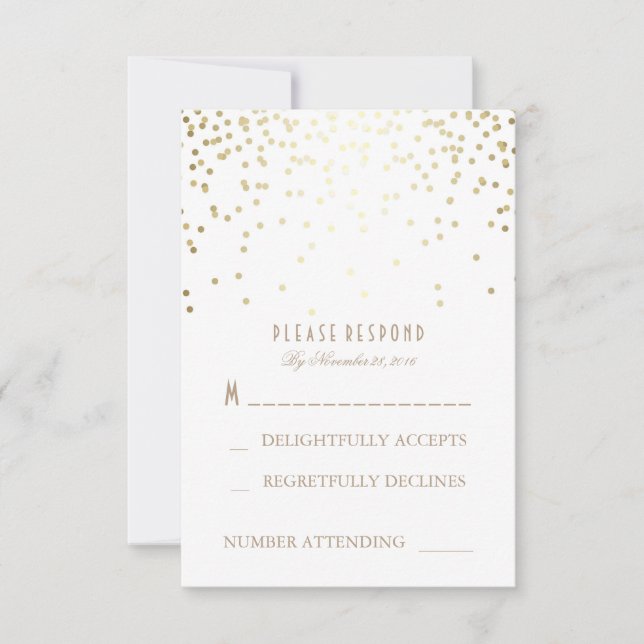Gold and White Confetti Wedding RSVP Cards (Front)