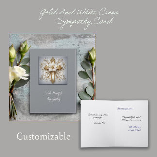 Gold And White Cross Sympathy Card