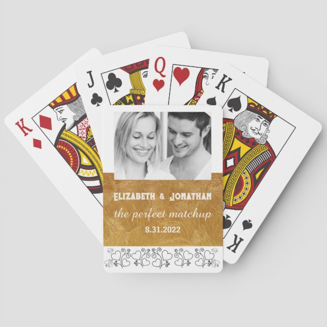 Gold and White Custom Printed Photo Wedding Favour Playing Cards (Back)