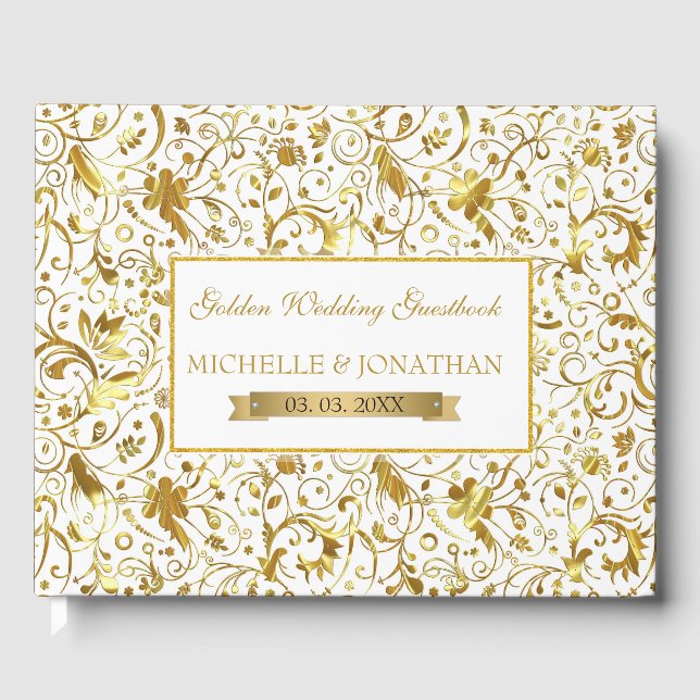 Gold And White Damask Guest Book (Front)