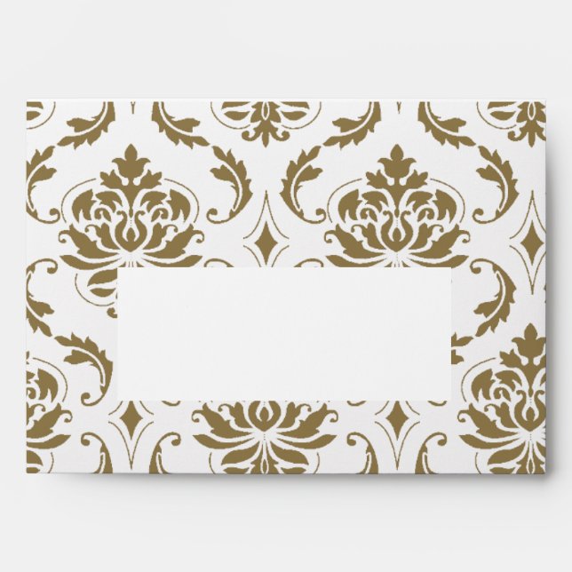 Gold and White Damask Pattern Print A7 Envelope (Front)