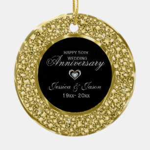 Gold And White Diamonds Silver Heart Ceramic Ornament