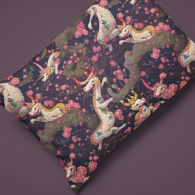 Gold and White Dragons with Cherry Blossoms Pillowcase (Creator Uploaded)