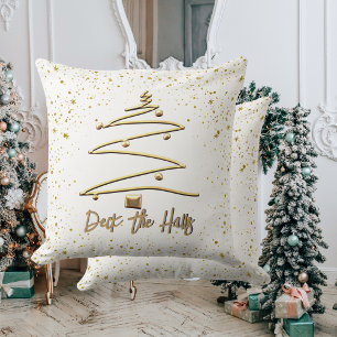 Gold and White, Elegant Christmas Tree Throw Pillow