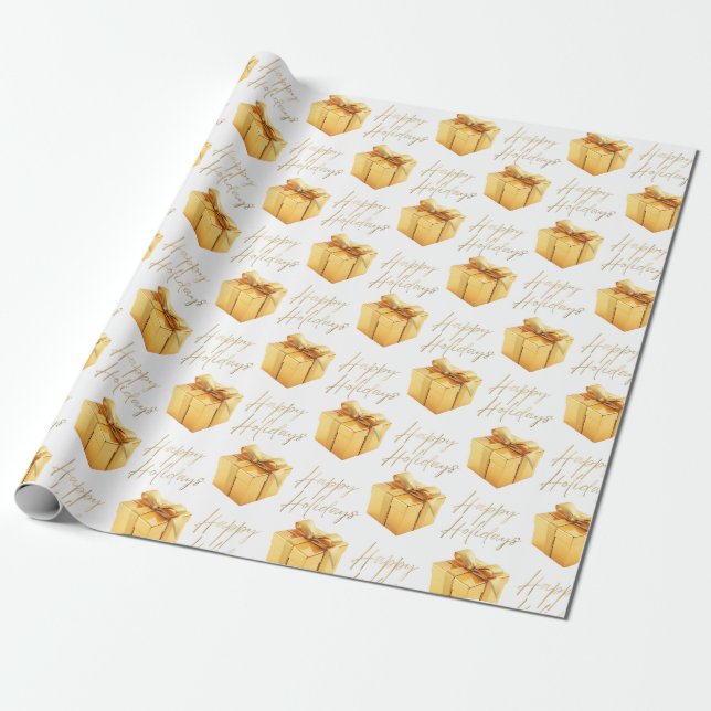 Gold and White Elegant Christmas Wrapping Paper (Unrolled)