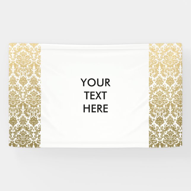 Gold and White Elegant Damask Pattern Banner (Horizontal)