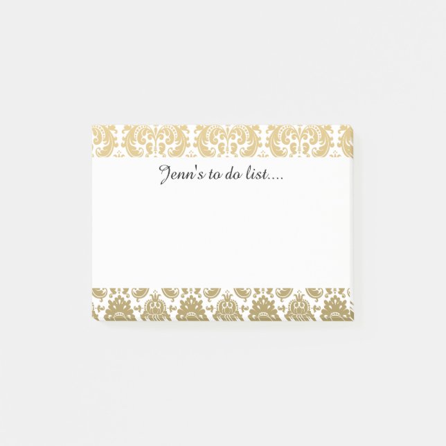 Gold and White Elegant Damask Pattern Post-it Notes (Front)
