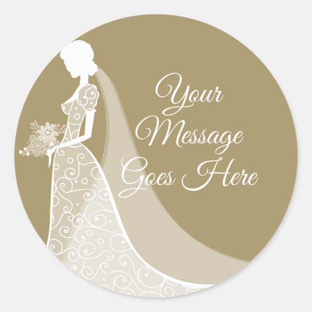 Gold and White Elegant Lace Gown Bridal Shower Classic Round Sticker (Front)