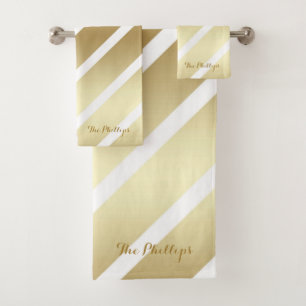 Gold and White Elegant Stripes Bath Towel Set