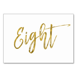 Gold and White Elegant Table Number Eight.
